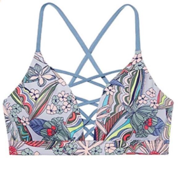 Victoria's Secret Sport Strappy Floral Sports Bra Small Blue Multicolor - Picture 1 of 10